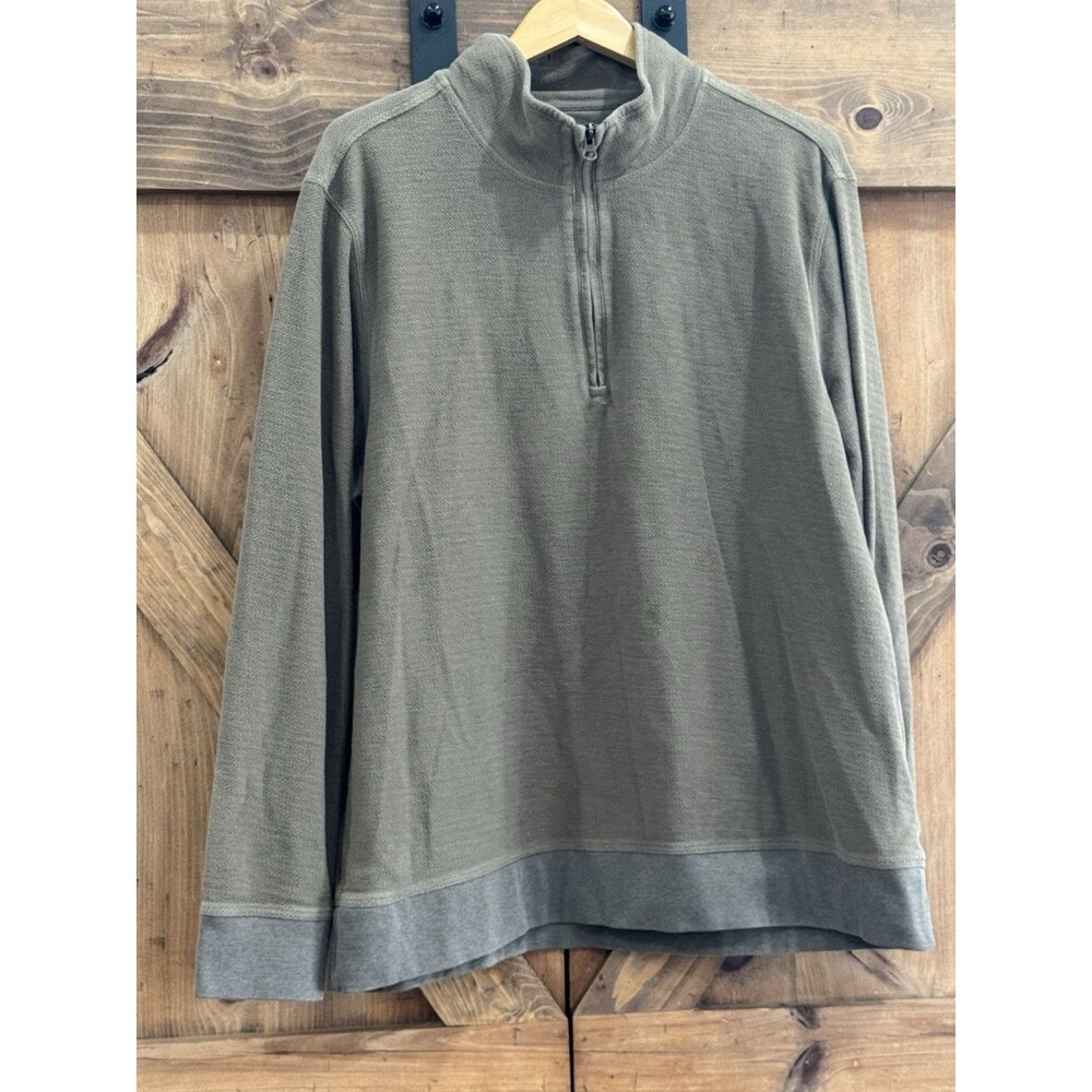 Billy Reid Cotton 1/4 Zip Jacket Mens XXL Green Pullover Sweatshirt Mock neck
